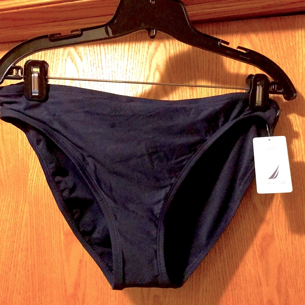 NAUTICA NEW NWT size 14 versatile denim navy blue lined hipster bikini bottoms